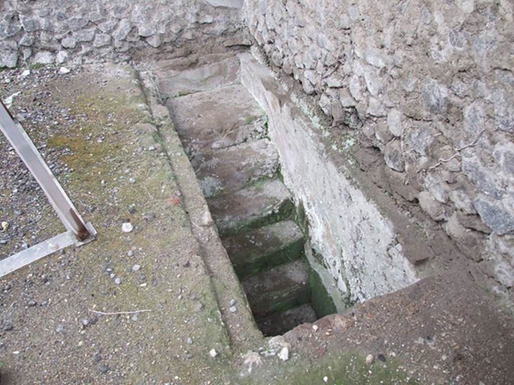 VI.11.9 Pompeii. December 2006. Room 2, steps to cellar, near west wall.