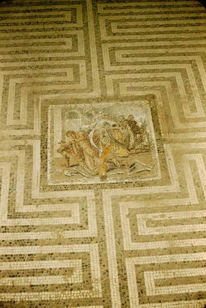 VI.11.10 Pompeii. 1957.  
Room 42, mosaic showing Perseus slaying the minotaur. Photo by Stanley A. Jashemski.
Source: The Wilhelmina and Stanley A. Jashemski archive in the University of Maryland Library, Special Collections (See collection page) and made available under the Creative Commons Attribution-Non Commercial License v.4. See Licence and use details.
J57f0341