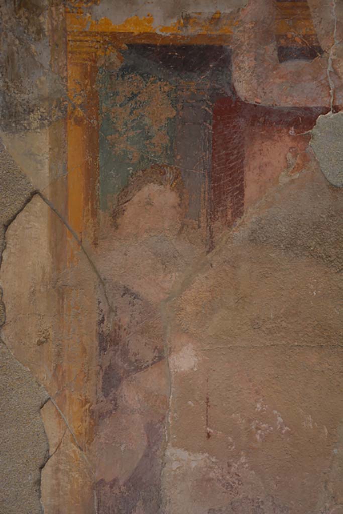 VI.11.10 Pompeii. December 2017. 
Room 42, detail of painted decoration from upper west wall at south end.
Foto Annette Haug, ERC Grant 681269 DÉCOR