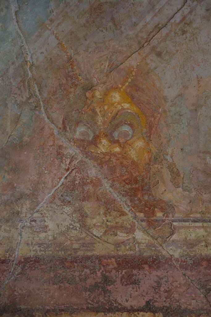 VI.11.10 Pompeii. November 2017. Room 43, painted mask from east wall at south end.
Foto Annette Haug, ERC Grant 681269 DÉCOR