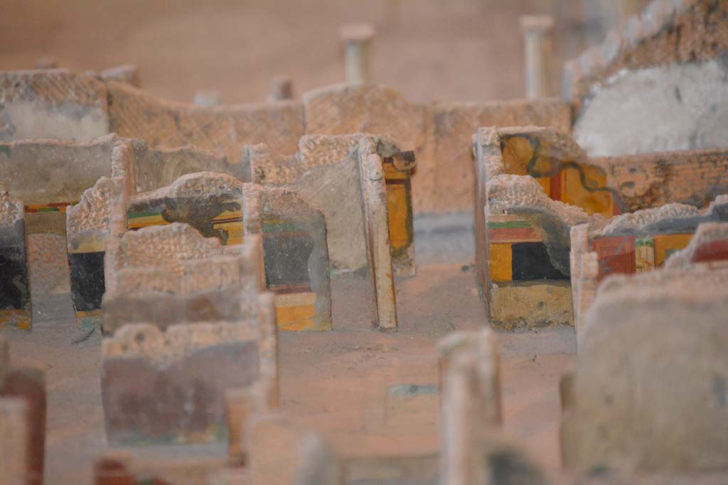 VI.11.9/10 Pompeii. July 2017. Looking south across atrium 3, of VI.11.9, towards entrance doorway, in centre.
Continuing to the right is the south-west corner of the atrium. 
From cork model in Naples Archaeological Museum.
Foto Annette Haug, ERC Grant 681269 DÉCOR.