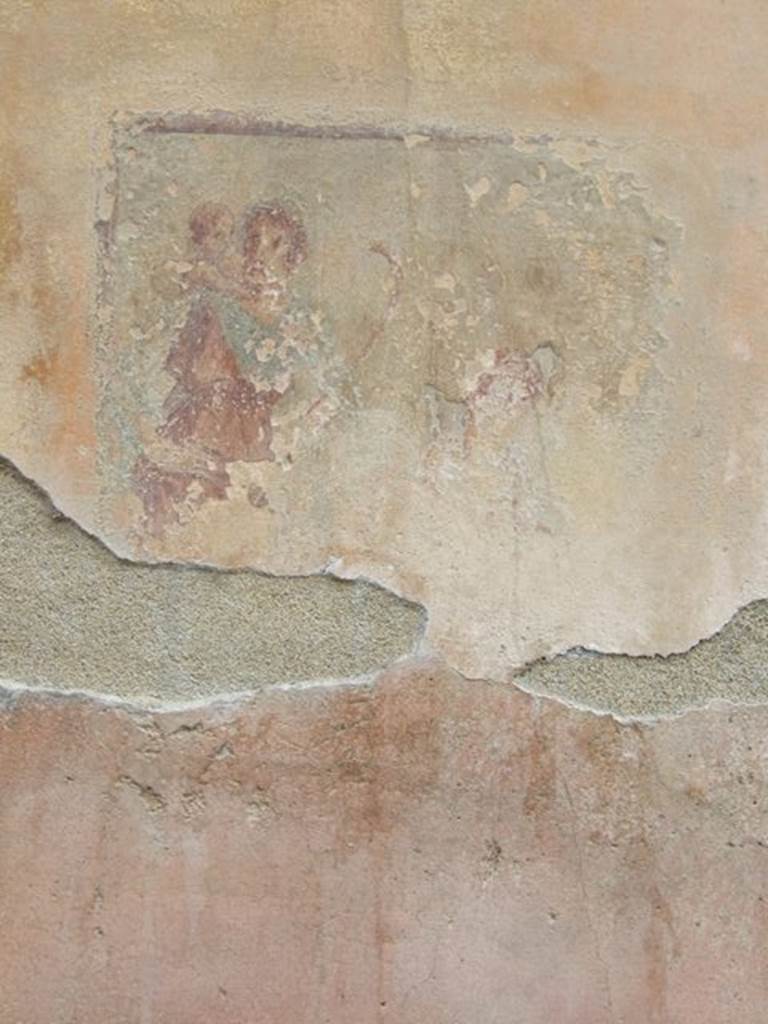 VI.11.10 Pompeii. March 2009. Room 29, fresco on north wall of cubiculum.  
Helbig identified: Room between both atriums: Paris and Oenone, 1287.
See Helbig, W., 1868. Wandgemälde der vom Vesuv verschütteten Städte Campaniens. Leipzig: Breitkopf und Härtel. (1287).
See Bragantini, de Vos, Badoni, 1983. Pitture e Pavimenti di Pompei, Parte 2. Rome: ICCD. (p.243)
See Schefold, K., 1962. Vergessenes Pompeji. Bern: Francke. (taf. 170,4 described as Attis and nymph).