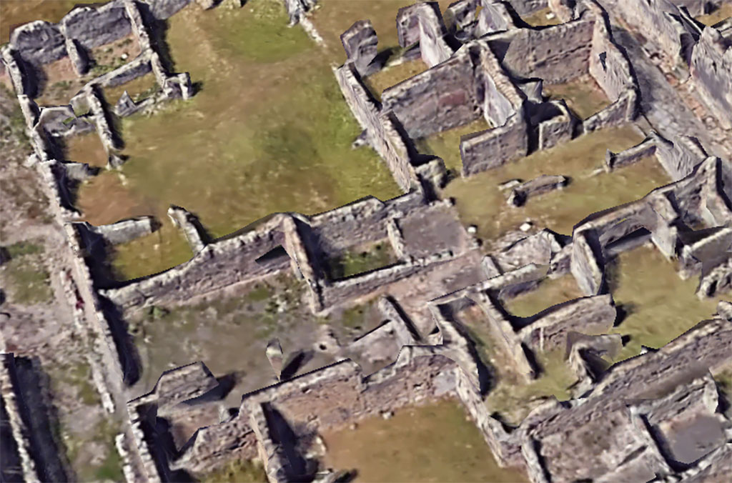 VI.11.17/4 Pompeii. Google Earth. 2023.
Looking north across insula with the house at VI.11.17 on the upper right. 
The entrance doorway into the workshop at VII.11.4, is on the lower left. 
At the top left are VI.11.1/2/3.