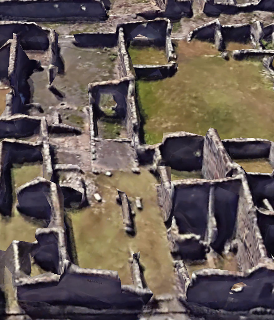 VI.11.17/4 Pompeii. Google Earth. 2023. 
Looking west from entrance doorway of VI.11.17, centre right in lower photo.
On the left in the upper photo is the doorway at VI.11.4.