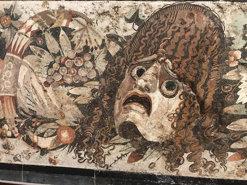 VI.12.2 Pompeii. April 2019. Detail of tragic mask. Photo courtesy of Rick Bauer.