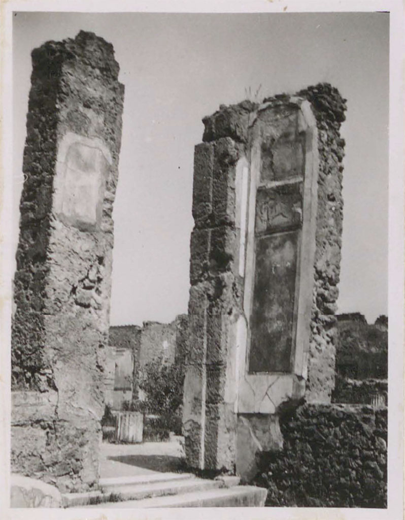 VI.12.2 Pompeii. Pre-1943. 
Looking towards north-east corner of triclinium/dining room 35, with doorway and step to middle peristyle/garden.
See Warscher, T. (1946). Casa del Fauno, Swedish Institute, Rome. (p.28, n.37).