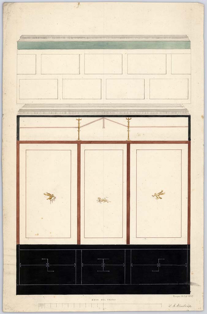 VI.12.2 Pompeii. 19th October 1849. 
Painting by Laurits Albert Winstrup of wall in Cubiculum 10, destroyed by bombing in 1943. 
Photo © Danmarks Kunstbibliotek, inventory number ark_6193c.