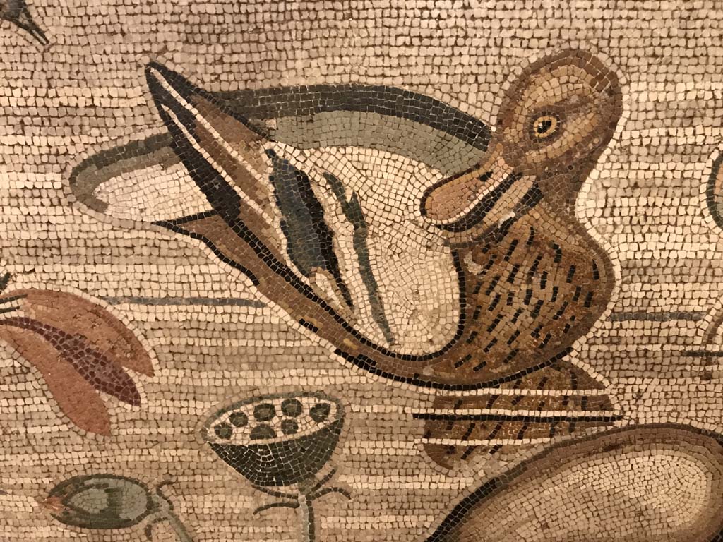 VI.12.2 Pompeii. April 2019. 
Detail from mosaic threshold found at the open front of the broad exedra, between the columns in front of the Alexander mosaic, on 24th October 1831. 
Photo courtesy of Rick Bauer.