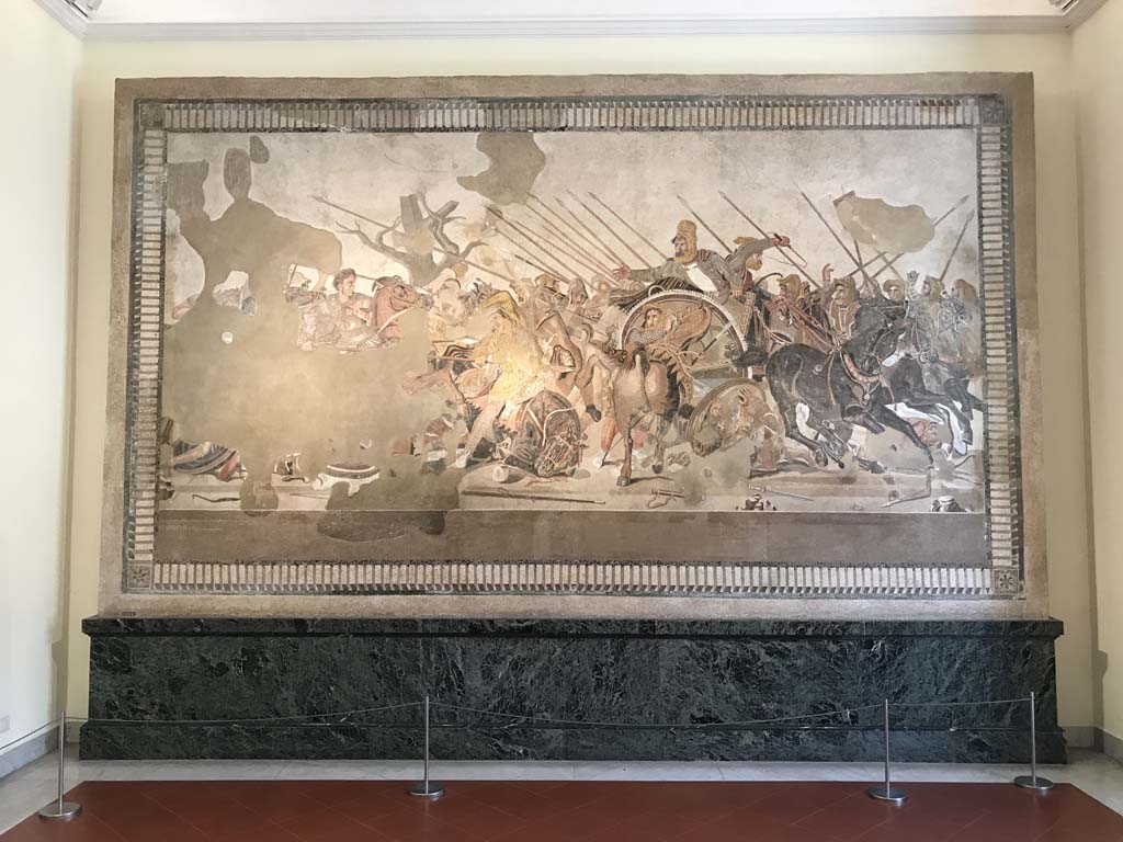 VI.12.2 Pompeii. April 2019. Original Alexander mosaic found in VI.12.2 on 24th October 1831. 
Now in Naples Archaeological Museum. Inventory number 10020.
Photo courtesy of Rick Bauer.