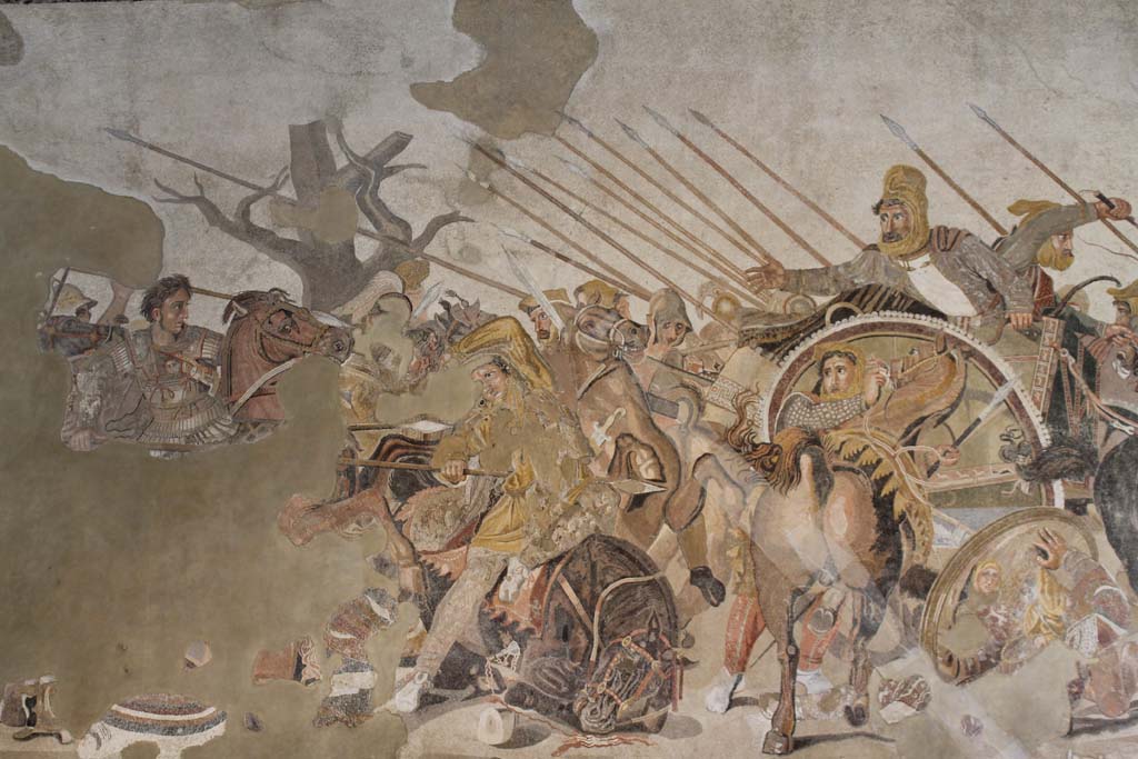 VI.12.2 Pompeii. March 2014. Detail from original Alexander mosaic found in VI.12.2 on 24th October 1831. 
Now in Naples Archaeological Museum. Inventory number 10020.
Foto Annette Haug, ERC Grant 681269 DÉCOR.