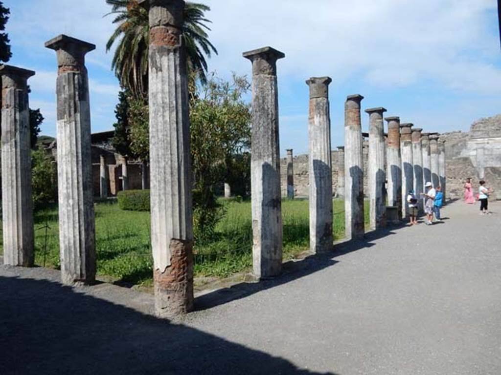 VI.12.2 Pompeii. May 2015. Looking north-east from south-west corner of rear peristyle, and to east wall, on right. Photo courtesy of Buzz Ferebee.