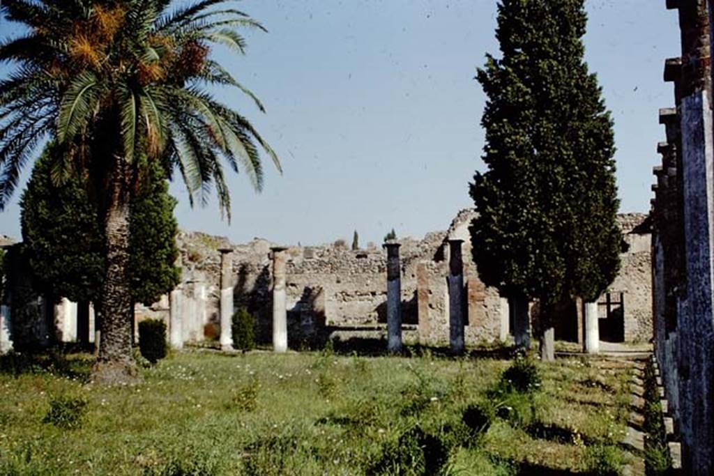 VI.12.2 Pompeii. 1968. Looking north across peristyle towards the rear. Photo by Stanley A. Jashemski.
Source: The Wilhelmina and Stanley A. Jashemski archive in the University of Maryland Library, Special Collections (See collection page) and made available under the Creative Commons Attribution-Non Commercial License v.4. See Licence and use details. Jmit0043