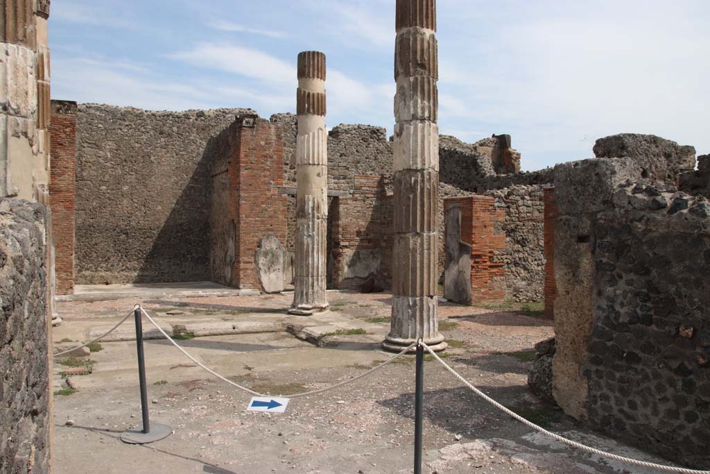 VI.12.5 Pompeii. September 2021. 
Secondary Atrium 7, looking across impluvium towards east ala, on left, and south-east corner, from area of west ala 11. 
Photo courtesy of Klaus Heese.
