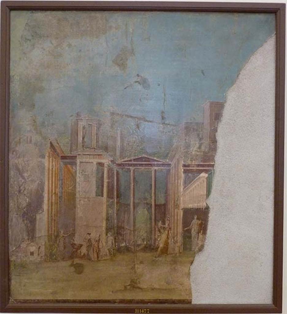 VI.13.2 Pompeii. May 2010. 
Wall painting of Medea and the daughters of Pelias, from summer triclinium.
Now in Naples Archaeological Museum.  Inventory number 111477.