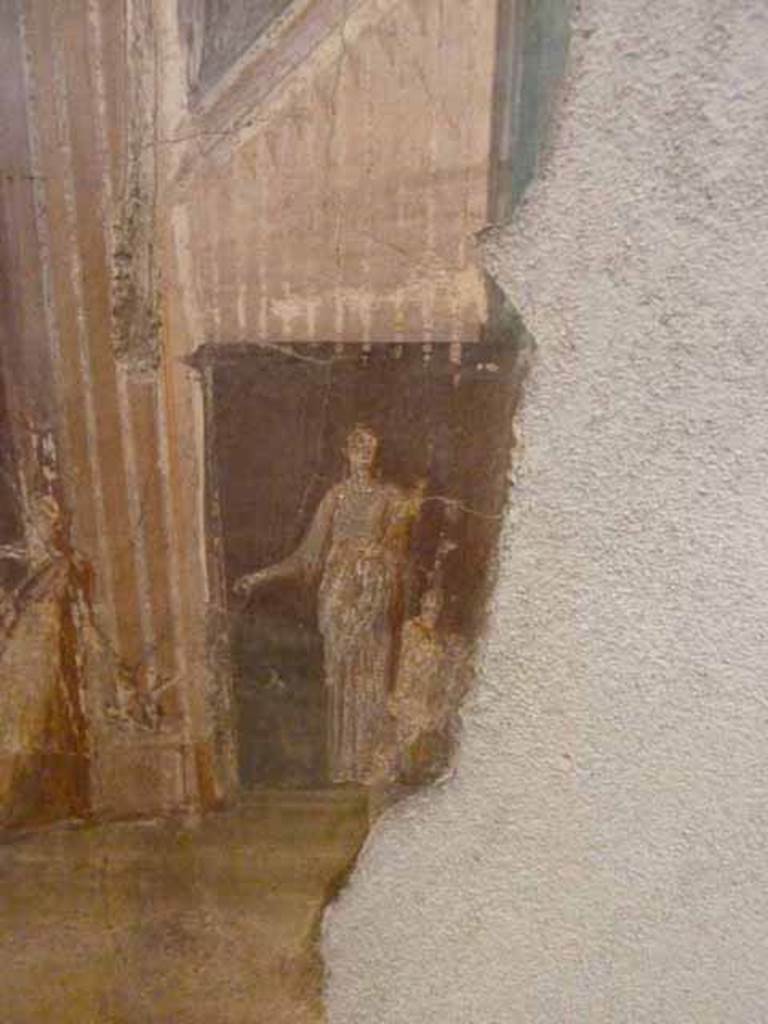 VI.13.2 Pompeii. May 2010. Detail from wall painting in summer triclinium. 
Medea, characterised as a priestess of Artemis. Now in Naples Archaeological Museum.  Inventory number 111477.