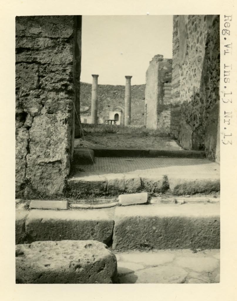 VI.13.13 Pompeii. Pre-1937-39. Looking west from entrance doorway.
Photo courtesy of American Academy in Rome, Photographic Archive. Warsher collection no. 1787.