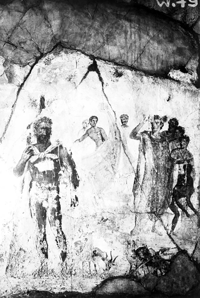 VI.14.30 Pompeii. W.79. Wall painting of Polyphemus and Aeneas, from north wall of tablinum.
Photo by Tatiana Warscher. Photo © Deutsches Archäologisches Institut, Abteilung Rom, Arkiv.