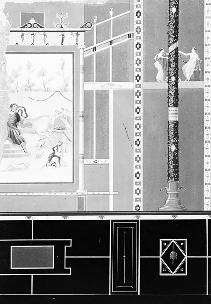 VI.14.30 Pompeii. W.80. 
Water colour by Discanno showing the decoration from the south wall of atrium, with central painting.
Photo by Tatiana Warscher. Photo © Deutsches Archäologisches Institut, Abteilung Rom, Arkiv.