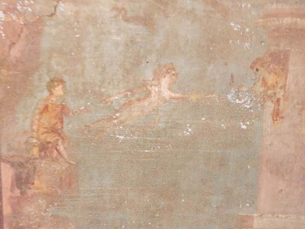 VI.15.1 Pompeii. May 2017. South wall, detail from painting of Leander and Hero.
Photo courtesy of Buzz Ferebee.