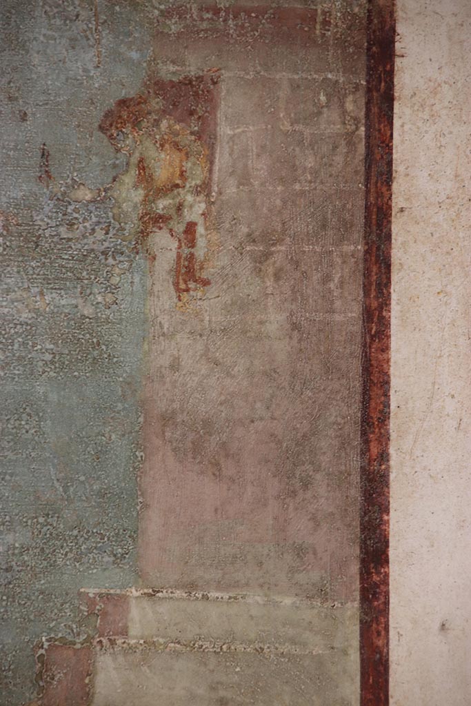 VI.15.1 Pompeii. October 2024.
South wall, detail of tower from painting. Photo courtesy of Klaus Heese.