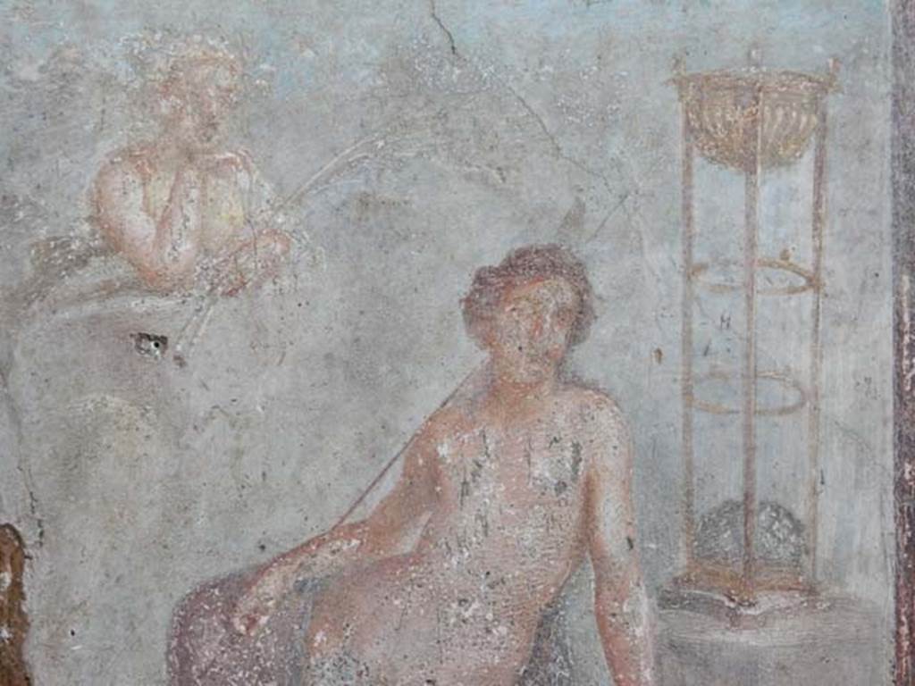 VI.15.1 Pompeii. May 2017. Detail from painting on north wall of oecus on south side of atrium. Photo courtesy of Buzz Ferebee.