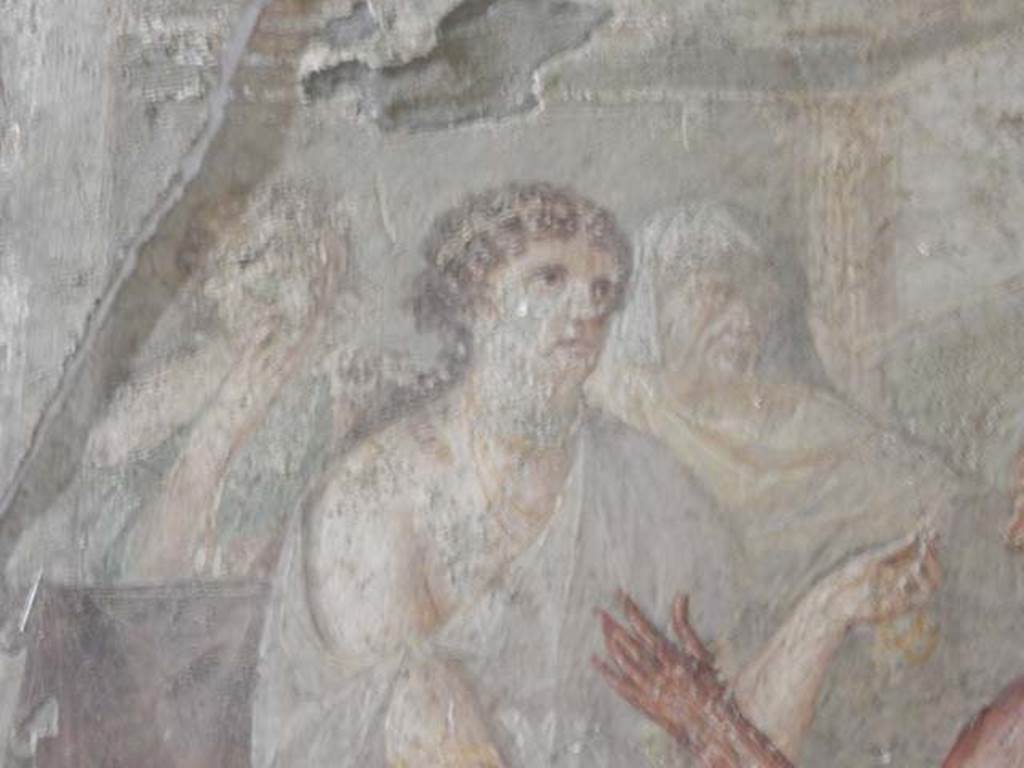 VI.15.1 Pompeii. May 2017. Detail from central painting showing Pasiphae. Photo courtesy of Buzz Ferebee.