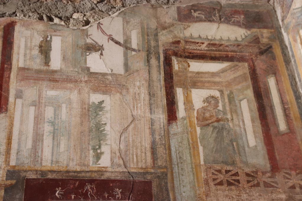 VI.15.1 Pompeii. October 2023. Upper north wall of exedra in north-east corner. Photo courtesy of Klaus Heese.