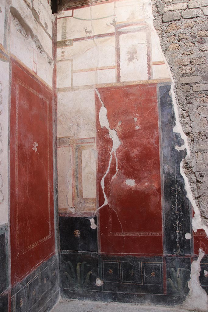 VI.15.1 Pompeii. October 2024.
Small courtyard “s”, east wall in north-east corner. Photo courtesy of Klaus Heese.