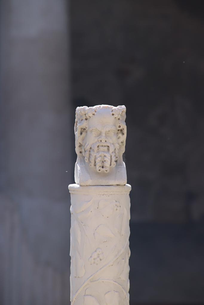 VI.15.1 Pompeii. October 2023.
Peristyle, looking south towards herm on west side of peristyle garden. Photo courtesy of Klaus Heese.