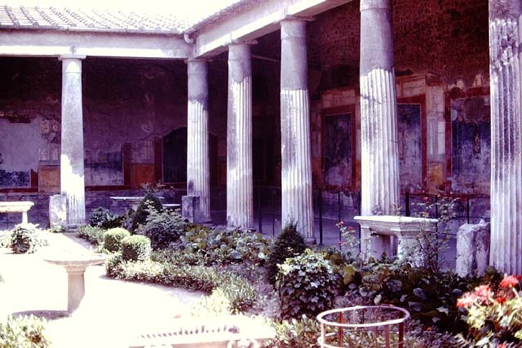 VI.15.1 Pompeii, 1978. Looking towards the south-west corner of the peristyle. Photo by Stanley A. Jashemski.
Source: The Wilhelmina and Stanley A. Jashemski archive in the University of Maryland Library, Special Collections (See collection page) and made available under the Creative Commons Attribution-Non Commercial License v.4. See Licence and use details. J78f0244