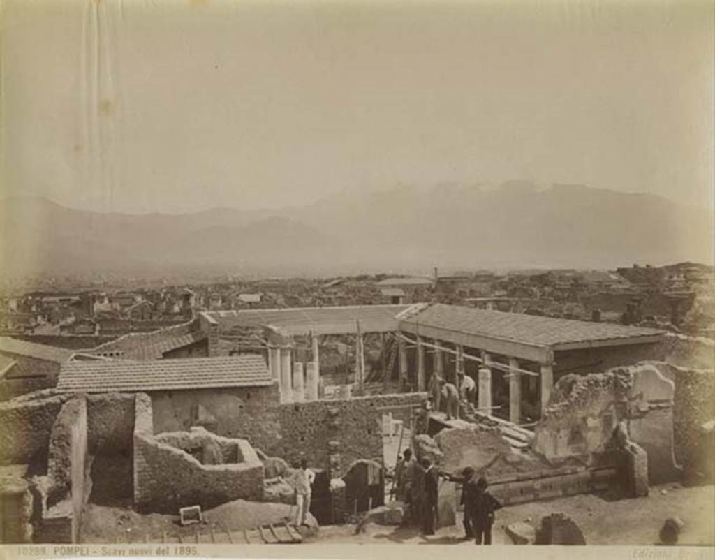 VI.15.2 Pompeii. Old photograph by Brogi, no.10289 entitled Pompei - Scavi nuovi del 1895. Looking south towards the north wall of VI.15.1 being excavated, taken from the area of VI.15.2. Photo courtesy of Rick Bauer.