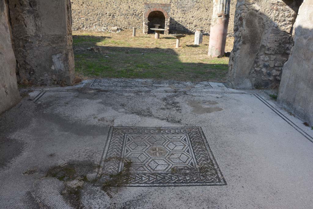 VI 15 5 Pompeii. October 2019. Tablinum 7, looking west across mosaic floor with emblema in centre.
Foto Annette Haug, ERC Grant 681269 DÉCOR.