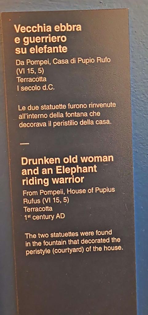 VI.15.5 Pompeii. October 2023. 
Description card. Photo courtesy of Giuseppe Ciaramella.