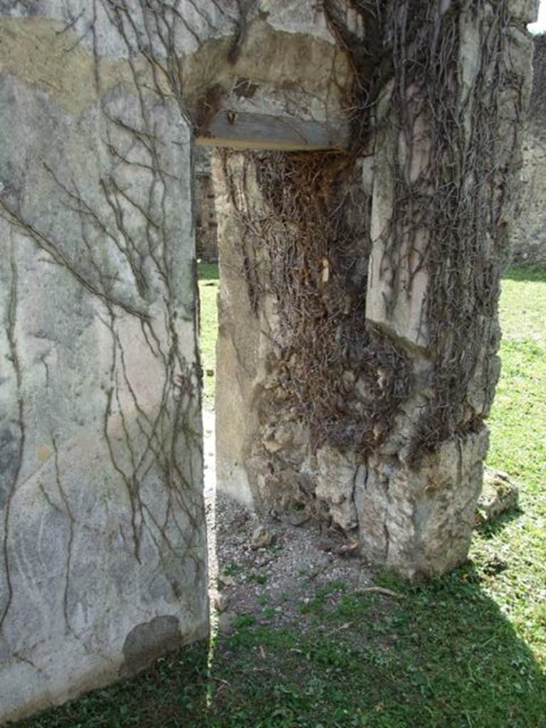 VI.15.5 Pompeii. March 2009. Room 24, oecus. Small doorway in south wall, leading to tablinum.