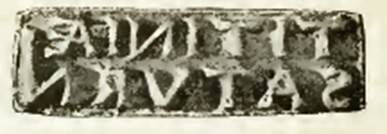 VI.15.5 Pompeii. Facsimile of bronze seal found in the atrium naming Titiniae Saturni.   
See Notizie degli Scavi, 1896, (p.228)