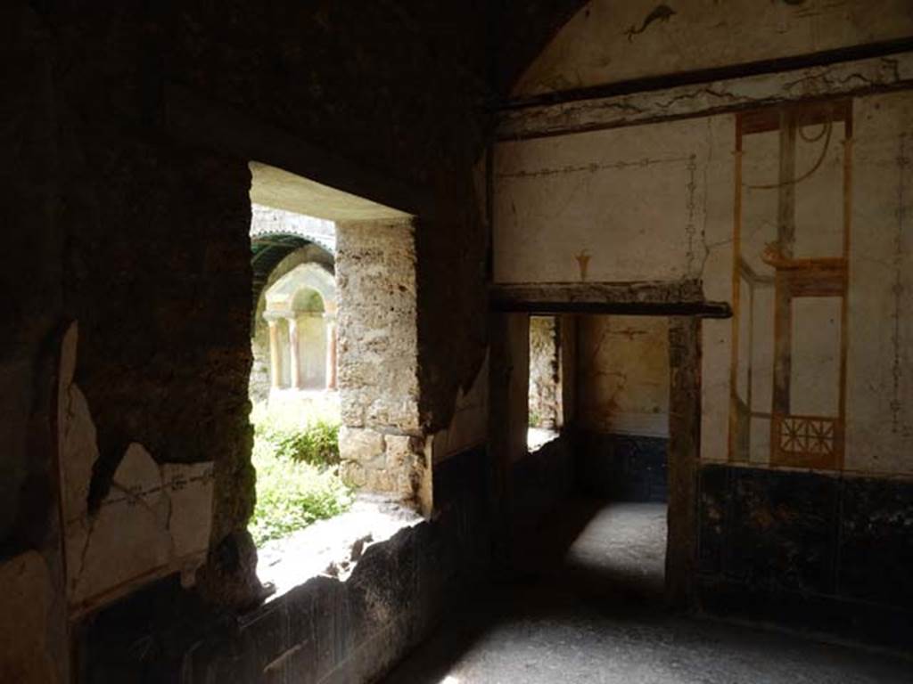 VI.15.8 Pompeii. May 2015. Window in south wall of tablinum and through doorway, window in south wall of cubiculum. Photo courtesy of Buzz Ferebee.
