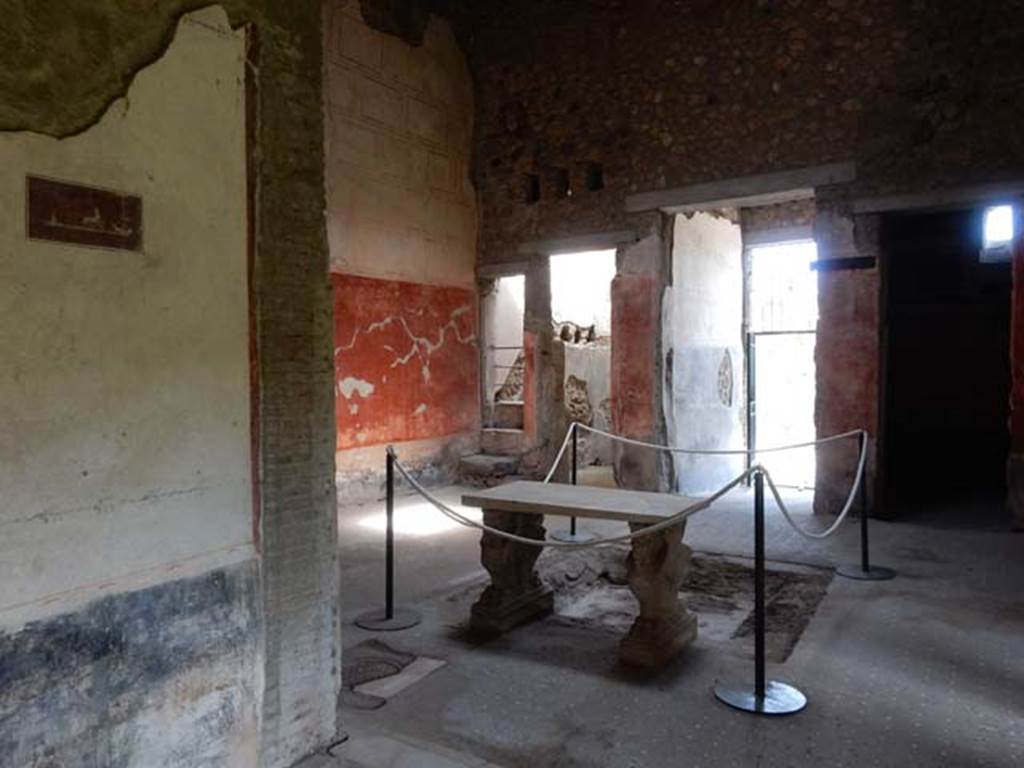 VI.15.8 Pompeii. May 2015. Looking east from tablinum across atrium towards entrance doorway. Photo courtesy of Buzz Ferebee.