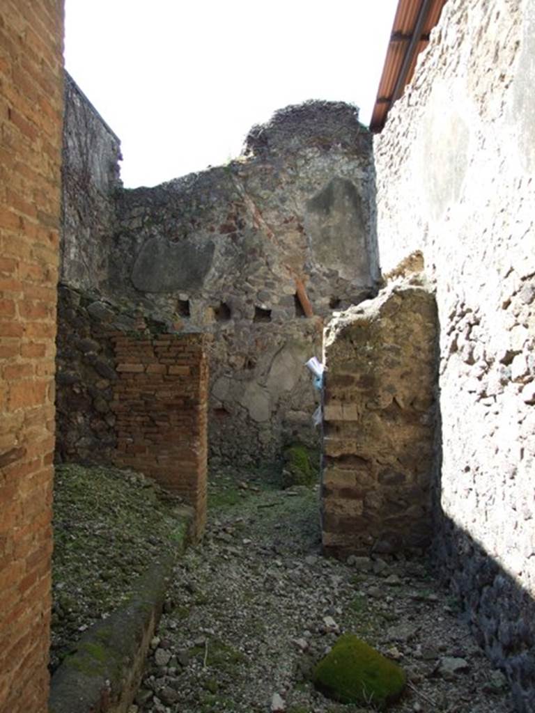 VI.15.9 Pompeii. March 2009. Services area, kitchen and latrine, with its own upper floor. 
In left foreground, the light-well. According to NdS, ahead on the right from where you enter would have been the stairs to the upper floor. At the rear, would have been the latrine and a small hearth. See Notizie degli Scavi, February 1897, (p.64)