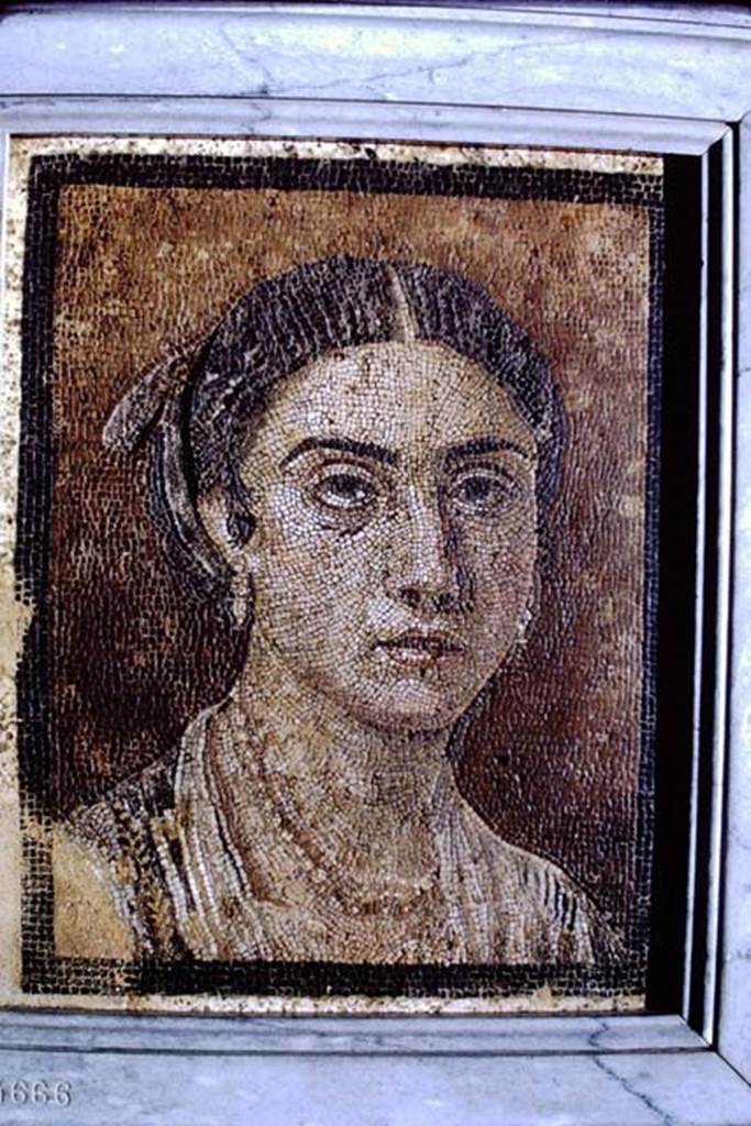 VI.15.14 Pompeii, 1968.  Mosaic found in the centre of a floor. Photo by Stanley A. Jashemski.
Source: The Wilhelmina and Stanley A. Jashemski archive in the University of Maryland Library, Special Collections (See collection page) and made available under the Creative Commons Attribution-Non Commercial License v.4. See Licence and use details. J68f1040
Now in Naples Archaeological Museum, inventory number 124666.