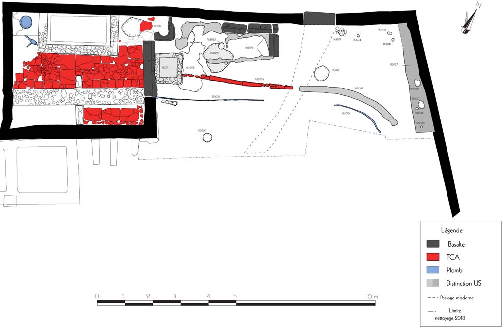 Fig. 11 – Pompéi, VI 16, 3-4, pièces 1 et 3. Plan de la seconde phase de l’atelier. 
Relevé, dessin : F. Fouriaux/EFR. Licence creative commons, © CC BY-NC-SA.