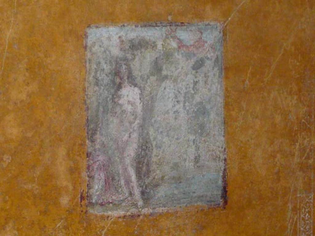 VI.16.7 Pompeii. June 2013. 
Room R, central wall painting of Diana and Actaeon on the south wall, after restoration.
Photo courtesy of Buzz Ferebee.