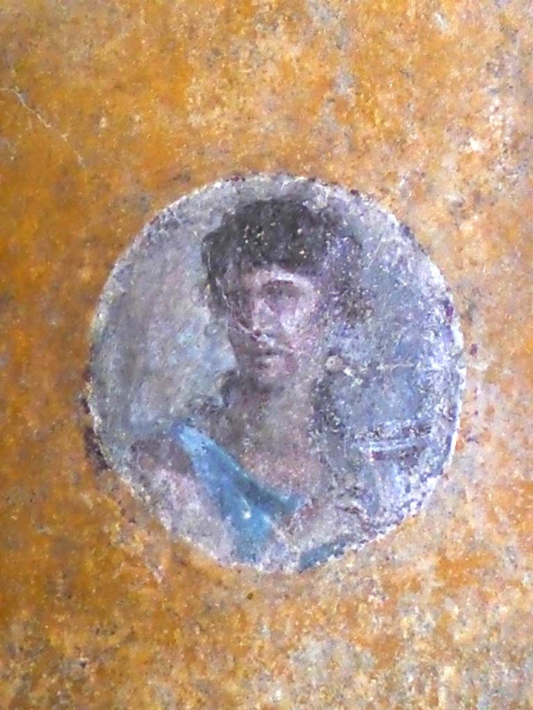 VI.16.7 Pompeii. September 2015. Room R, painted medallion from south end of the west wall.
Foto Annette Haug, ERC Grant 681269 DÉCOR.