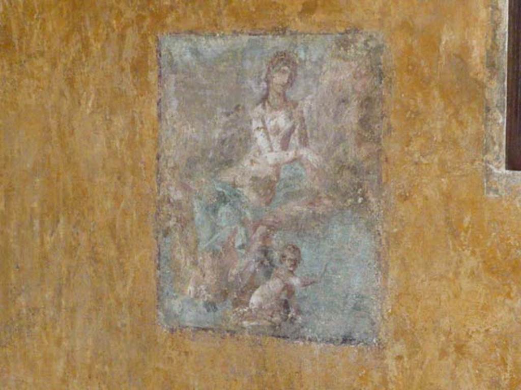 VI.16.7 Pompeii. June 2013. 
Room R, north wall with central wall painting of Venus fishing.
Photo courtesy of Buzz Ferebee.