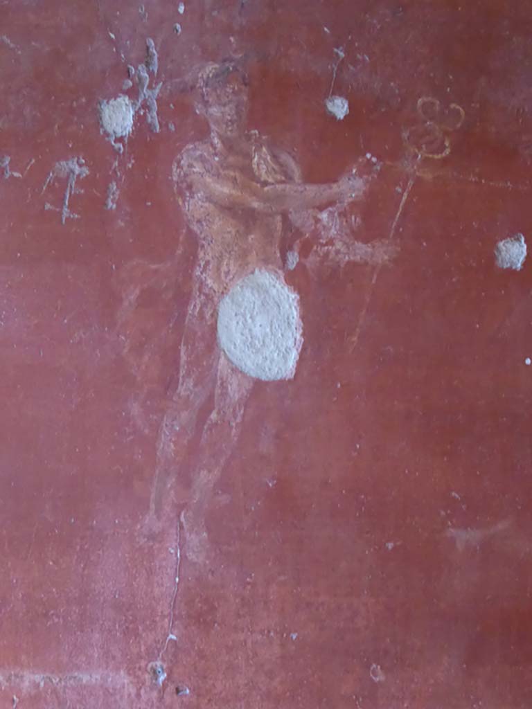 VI.16.7 Pompeii. September 2015. 
Cubiculum D, painting of Mercury showing winged ankles and caduceus from central panel on north wall.
Foto Annette Haug, ERC Grant 681269 DÉCOR.