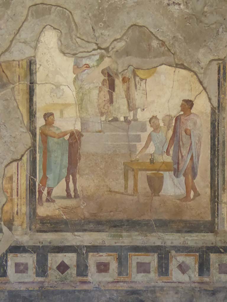 VI.16.7 Pompeii. September 2015. Room G, wall painting from centre of east wall of oecus.
Foto Annette Haug, ERC Grant 681269 DÉCOR.