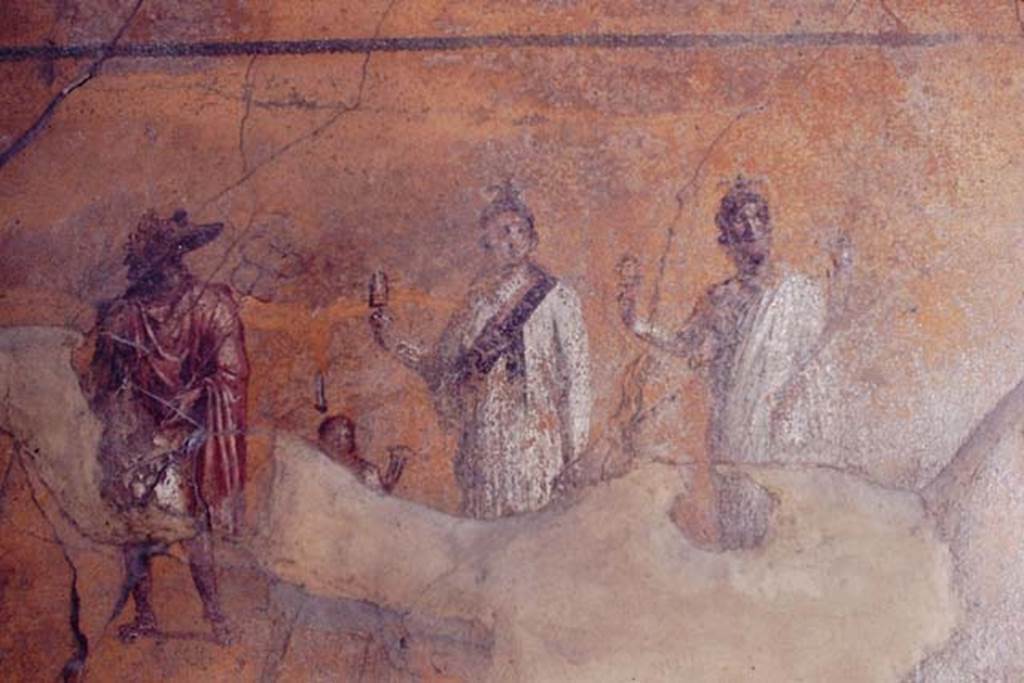VI.16.7 Pompeii. 1968. Room F, painting of gods on the south wall of the peristyle.  Photo by Stanley A. Jashemski.
Source: The Wilhelmina and Stanley A. Jashemski archive in the University of Maryland Library, Special Collections (See collection page) and made available under the Creative Commons Attribution-Non Commercial License v.4. See Licence and use details.
J68f0223