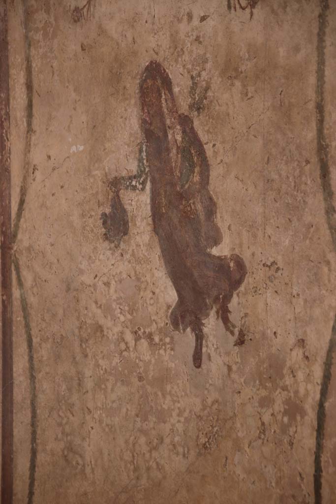 VI.16.7 Pompeii. September 2021. 
Room Q, painted flying figure in central panel of north wall. Photo courtesy of Klaus Heese.