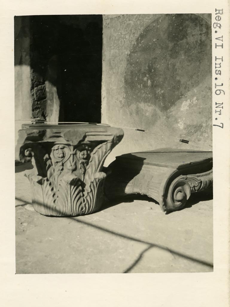 VI.16.7 Pompeii, according to Warsher. Pre-1937-39. Detail of capitals.
Photo courtesy of American Academy in Rome, Photographic Archive. Warsher collection no. 227.