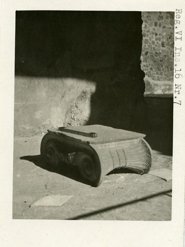 VI.16.7 Pompeii, according to Warsher. Pre-1937-39. Detail of capital. 
Photo courtesy of American Academy in Rome, Photographic Archive. Warsher collection no. 228.