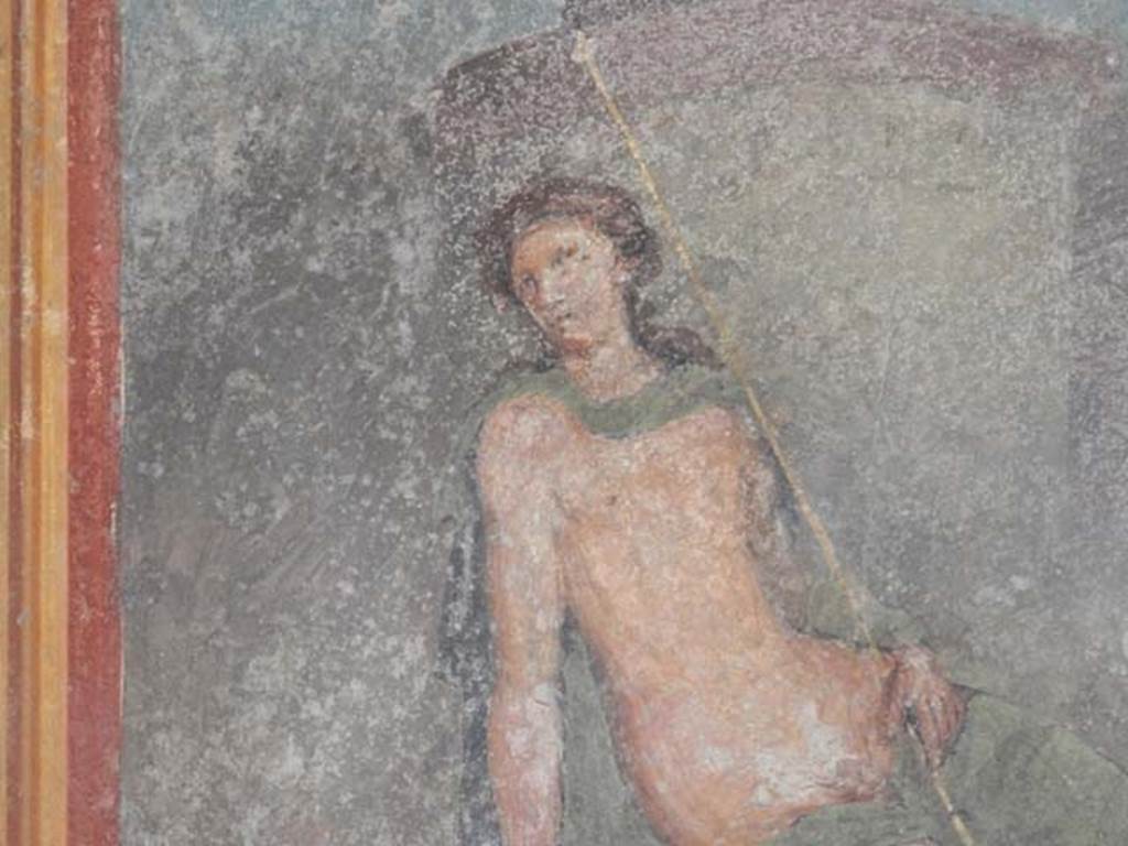 VI.16.15 Pompeii. May 2015. Tablinum D, detail of painting of Narcissus from west wall. Photo courtesy of Buzz Ferebee.